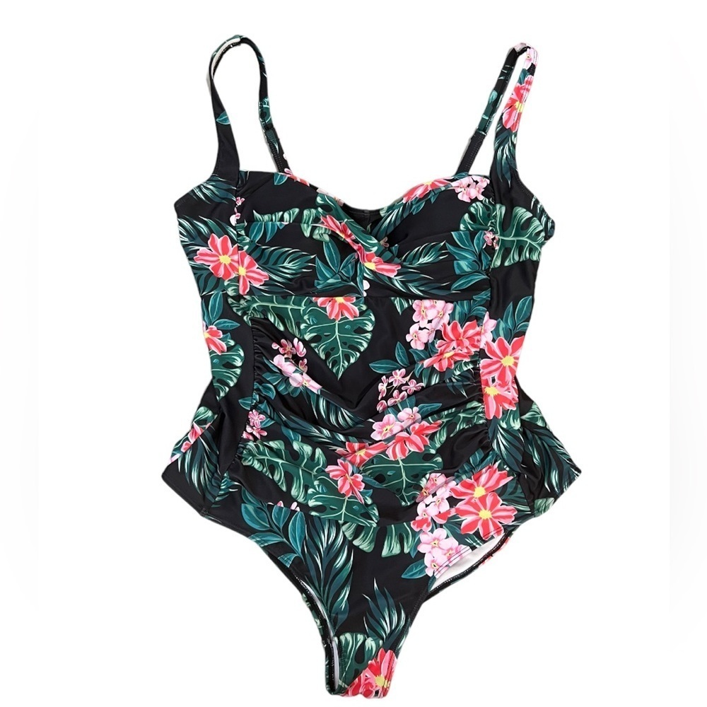 Ekouaer Floral Ruched One‎ Piece Swimsuit Size XXL